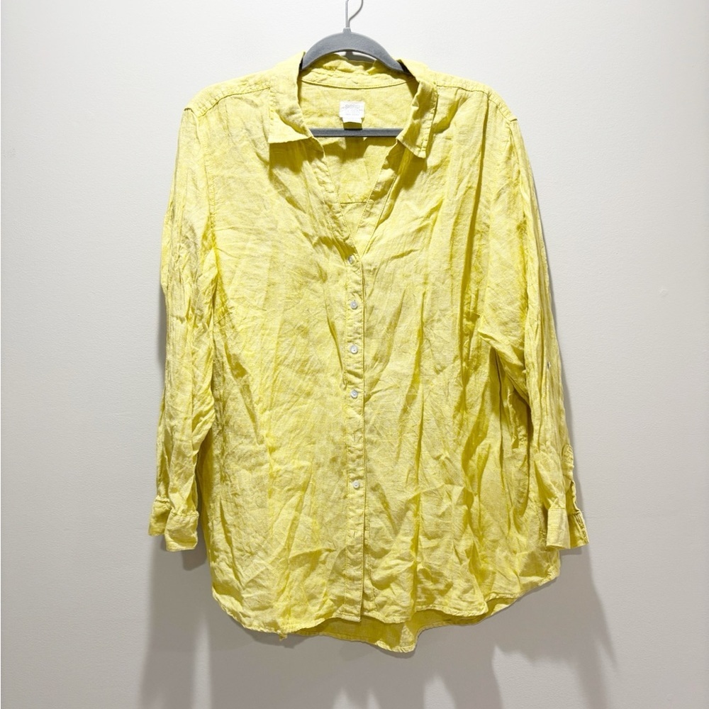 Sigrid Olsen Yellow Lemon Linen Button Down Shirt Lagenlook Beachy Minimalist 2X